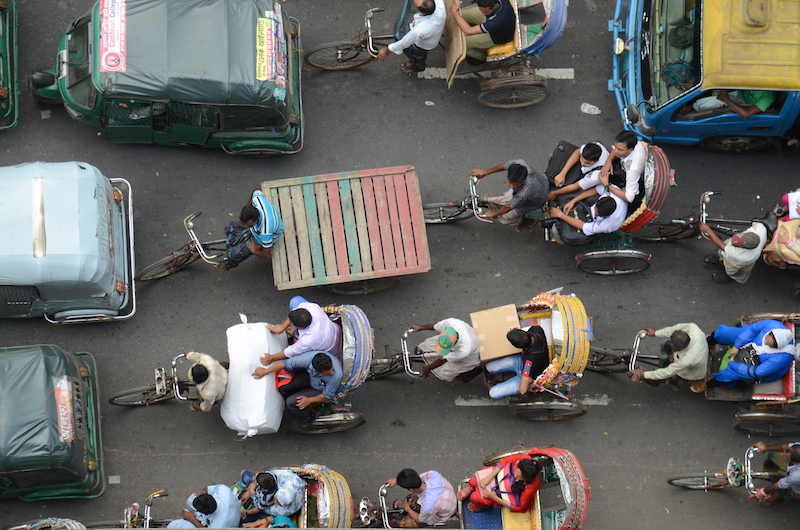 Rickshaws in a traffic jam in Dhaka